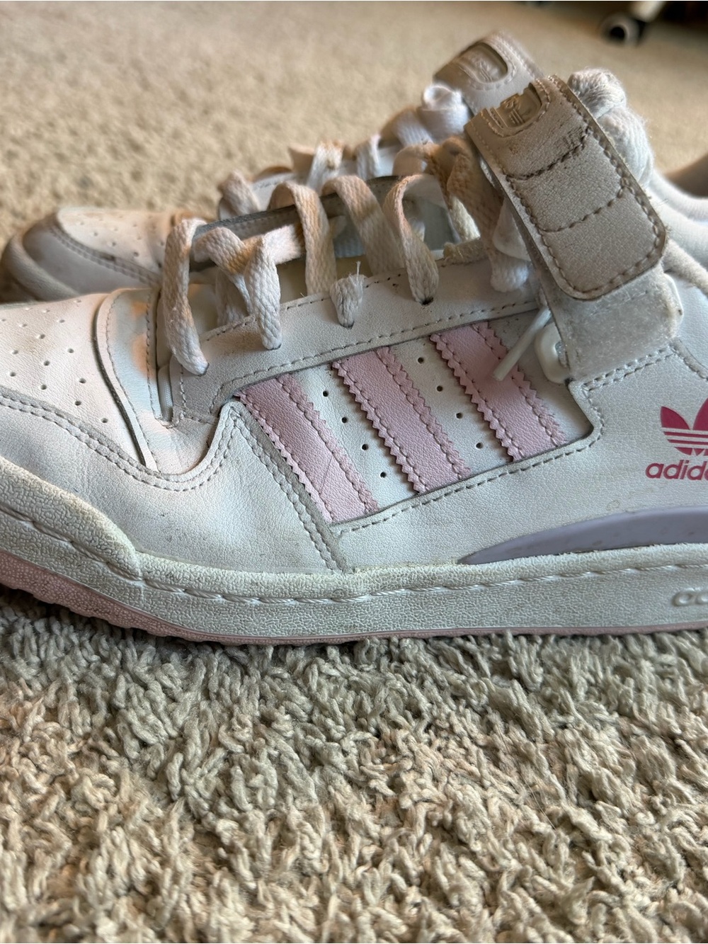 adidas White Sneakers with Light Pink Stripes